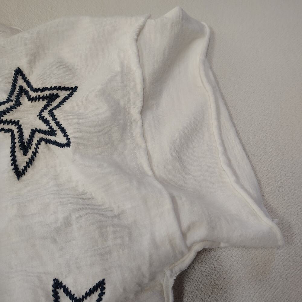 Karyn Seo XL White Embroidered Star Tee Boho Raw Edge Handmade India Top - Picture 13 of 15